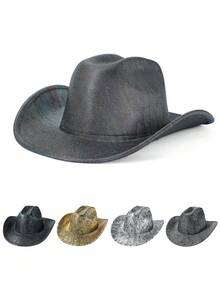 1顶炫彩黑色牛仔帽，面料反射彩虹光泽，未来感十足的宽檐设计修饰脸型，适合音乐节、派对、日常佩戴。 - 禮帽 - 查看 1