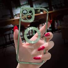 1pc Luxury Electroplated Hollow Transparent Lens Film Soft Silicone Protective Case With Cooling Holes And CD Pattern For IPhone 16 Pro/16 Pro Max/16 Plus/16/15 Pro/15 Pro Max/15 Plus/15/14 Pro/14 Pro Max/14 Plus/14/13 Pro/13 Pro Max/13/12 Pro/12 Pro Max/12/11 Pro Max/11/11 Pro - Green - View 3