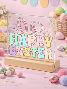 1pc Easter Acrylic Table Decor Sign, Cute Bunny & Egg Cartoon Design, Colorful Spring Holiday Ornament, Desk & Shelf Home Decor, Living Room Bedroom Display, Festival Decoration Gift For Women Teachers Classroom Office Room Decor Office Desk Desk Office Supplies Office Decor - Multicolor - View 7
