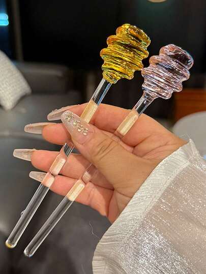 1pc Glass Honey Stirrer, Reusable Honey Stirrer, Non-Stick Honey Jar, Tea, Coffee And Dessert Decorative Stirrer, Multiple Colors (Amber, Pink, Transparent)