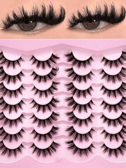 14 Pairs Of Natural Faux Mink Eyelashes, D Curl 3D Thick & Long Synthetic False Eyelash Strips, Cat Eye Style Strip Lashes,Lashes,Eyelashes,Fake Lashes