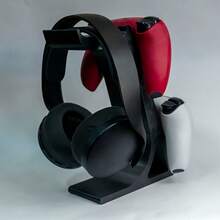 3-In-1 PlayStation 5 Controller Stand With Headphone Holder, Non-Charging Dock, Holds 2 Controllers, Space-Saving, White/Black Game Accessory - White - View 5