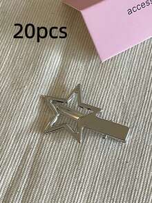 2个装女士星形金属刘海夹休闲短发夹约会侧夹 - 銀色 - 查看 8