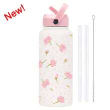 Owal-A 保温不锈钢水瓶 - 32 盎司防漏运动水瓶，配备双功能吸嘴、翻盖吸管和宽口设计 - 可保温 24 小时 - 非常适合健身、旅行和日常使用 - 彩色 - 查看 5