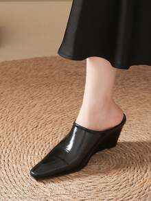 Giày đế xuồng mũi vuông màu đen, thanh lịch, đa năng, phù hợp cho kỳ nghỉ, tiệc tối, phong cách đường phố, công sở, trang phục thường ngày, thời trang tối giản kiểu Âu Mỹ dành cho nữ. - màu đen - Xem 7