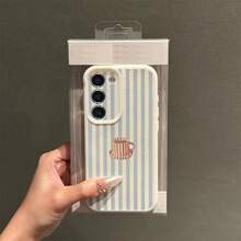 1pc TPU Material Blue & White Striped Coffee Cup Pattern Fashionable Phone Case Compatible With Samsung/A05s/A12/A13/A14/4G/A15/A21s/A23/A25/A32/5G/A34/A35/A50s/A51/A52/A53/A54/A55/A71/A72/A73/S10/S20FE/S20Ultra/S21Ultra/S22/S22Plus/S23/S24, Redmi/10C/12C/Note10/11/12/13/ProPlus/Note8/9Pro, Full Body Protective Soft Shell Cover - White - View 2