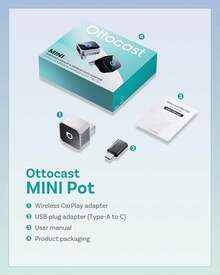 OTTOCAST Mini Pot 2025 2 en 1 Adaptador automático inalámbrico CarPlay/Android, WiFi de 5 GHz, conexión automática para Coches 2016+ - Plateado - Ver 9