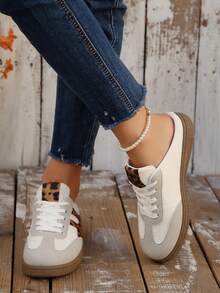 复古德式休闲低帮运动鞋，时尚百搭运动滑板鞋，休闲白鞋 - 米色 - 查看 4