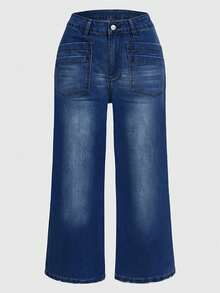 Wide Leg Stretch Jeans - Comfortable, Soft, And Breathable For Casual Wear Denim Womenswear - 藍色 - 查看 5