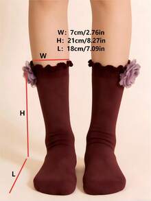 1 Pair Women's Angora Rose Gold Trimmed Warm & Soft Casual Daily Sweet College Style Mid-Calf Socks, Dual-Wear Design Can Be Worn Flat Or Folded, Suitable For Daily, Office, Party And Also Makes A Great Christmas Gift - Burgundy - View 12