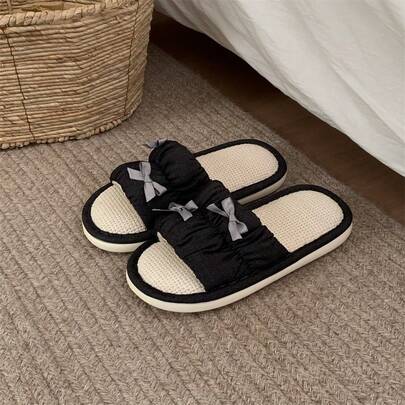 XIXITIAO 1 paar elegante slippers met ruches en strik, comfortabel en modieus, met een zachte zool, lichtgewicht en geschikt om thuis te dragen.