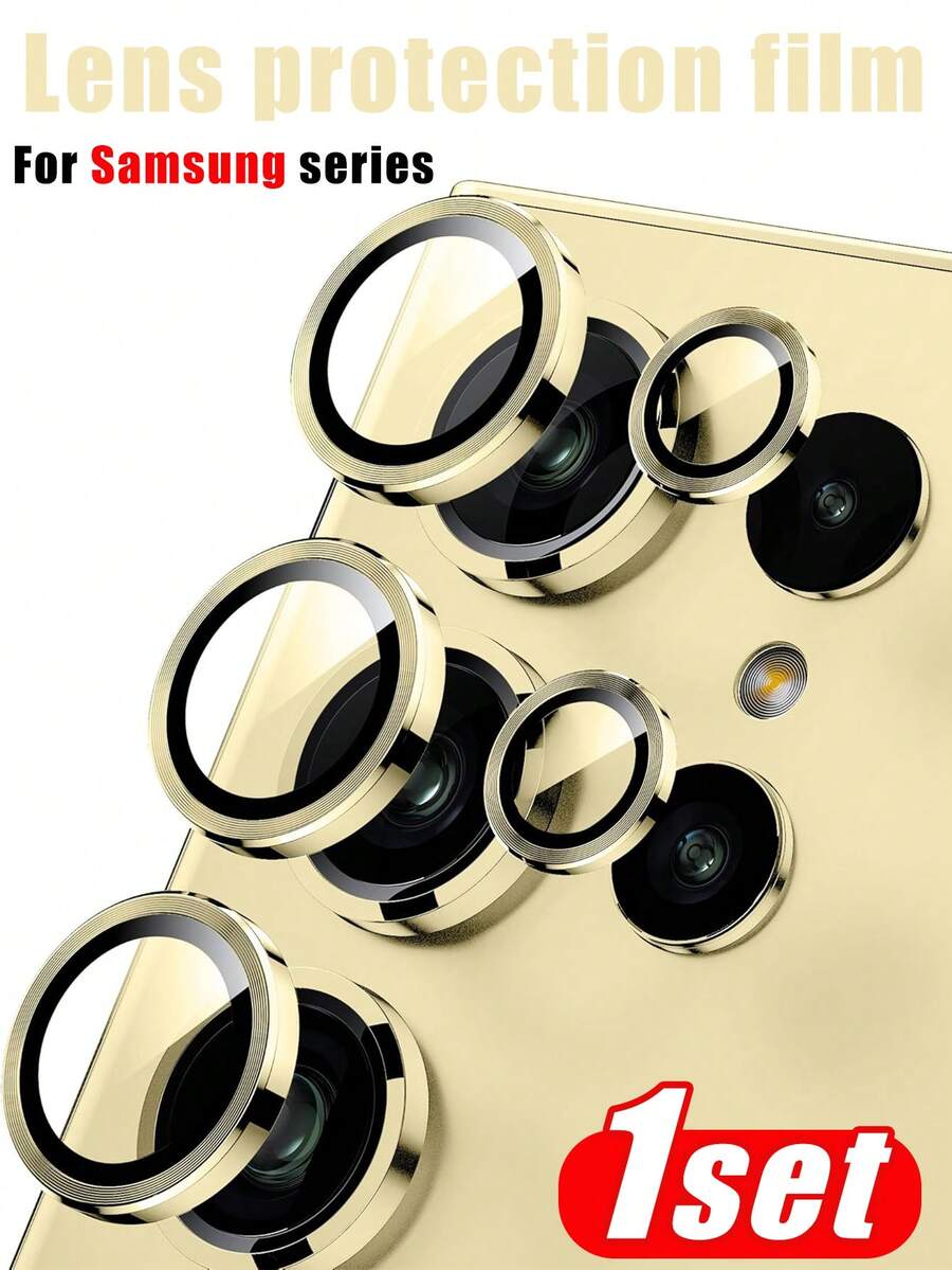 一套 - 金色相机镜头保护膜，兼容三星 Galaxy S24 Ultra，也适用于 Galaxy S25 Ultra/S25/S25+/S24+/S24/S23/S23+/S22 Ultra，超薄 9H 钢化玻璃防刮花，带铝合金金属环，兼容手机壳，情人节礼物，适用于日常、办公、家庭使用，防水防震防摔防刮花。