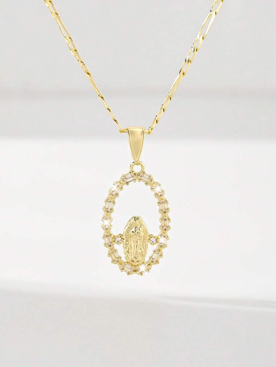 1 chiếc mặt dây chuyền hình Đức Mẹ Guadalupe rỗng bằng đồng khảm đá Zirconia kiểu Châu Âu cổ điển, phiên bản giới hạn, thích hợp làm quà tặng cho Giáng sinh, Lễ Tạ ơn, Halloween, Ngày của Mẹ, Ngày Valentine, bạn bè, cha mẹ đỡ đầu, Lễ Rước lễ lần đầu, đeo hàng ngày và cầu nguyện. - Vàng - Xem 1