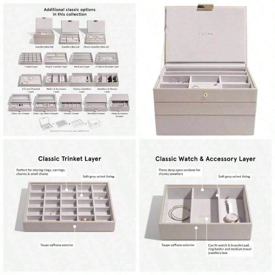 Taupe Classic Medium Jewellery Box - Set Of 3 - Taupe - View 1