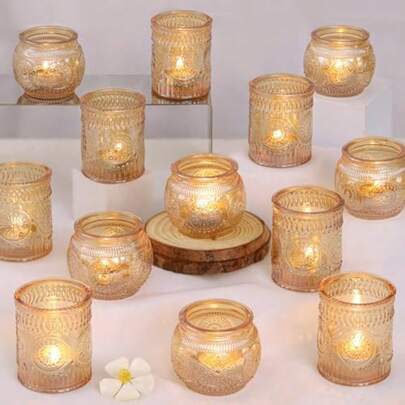 24Pcs Gold Votive Candle Holders - Glass Candle Holder Bulk For Table Centerpiece Tea Lights Candle Holders For Home Christmas Party And Wedding Shower