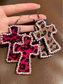 Fashionable Leopard Print Cross Flocked Earrings, Exaggerated Design Earrings For Women, Sexy Style - Gothic - View 2