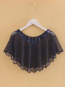 20s High Quality Women Shawl Evening Cape, Vintage Short Shawl With Sequin Embroidery & Mesh Design, Suitable For Party! For Dress - Color White - View 16