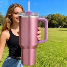 STANLEYO Stylish Multi-Color Insulated Travel Tumbler – Glossy White / Metallic Rose Gold / Shimmer Blush Pink – Double-Wall Stainless Steel Cup With Handle & Metal Straw, Leak-Proof Reusable For Coffee, Tea & Smoothies | Ideal Gift For Christmas, Halloween & More For Family & Friends - 彩色 - 查看 7