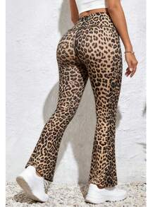 高腰豹纹喇叭瑜伽裤，收腹提臀修身打底裤，野生动物图案喇叭裤 - 彩色 - 查看 3