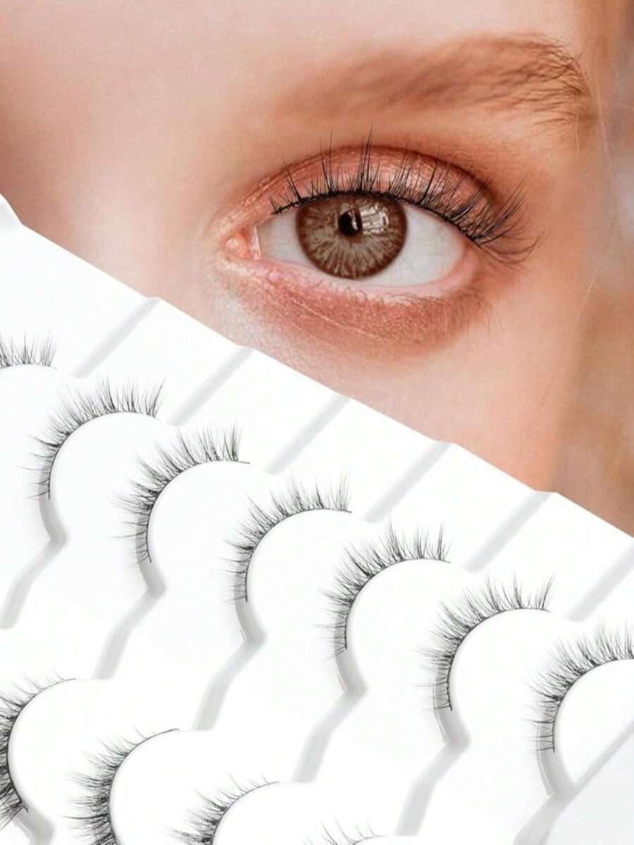 Natural Lashes Wispy Eyelashes Natural Look Short Lashes Pack 12mm Eyelashes C Curl False Lashes Thinner Band 3D Volume Fake Eyelashes 7 Pair Siligli - ColorL - 查看 1
