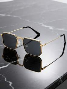 1 Pair Men's Metal Frame Square Fashionable Glasses, Suitable For Daily Wear
