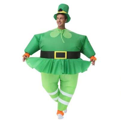 充气圣帕特里克节服装 充气绿色小妖精服装派对万圣节套装 男女通用