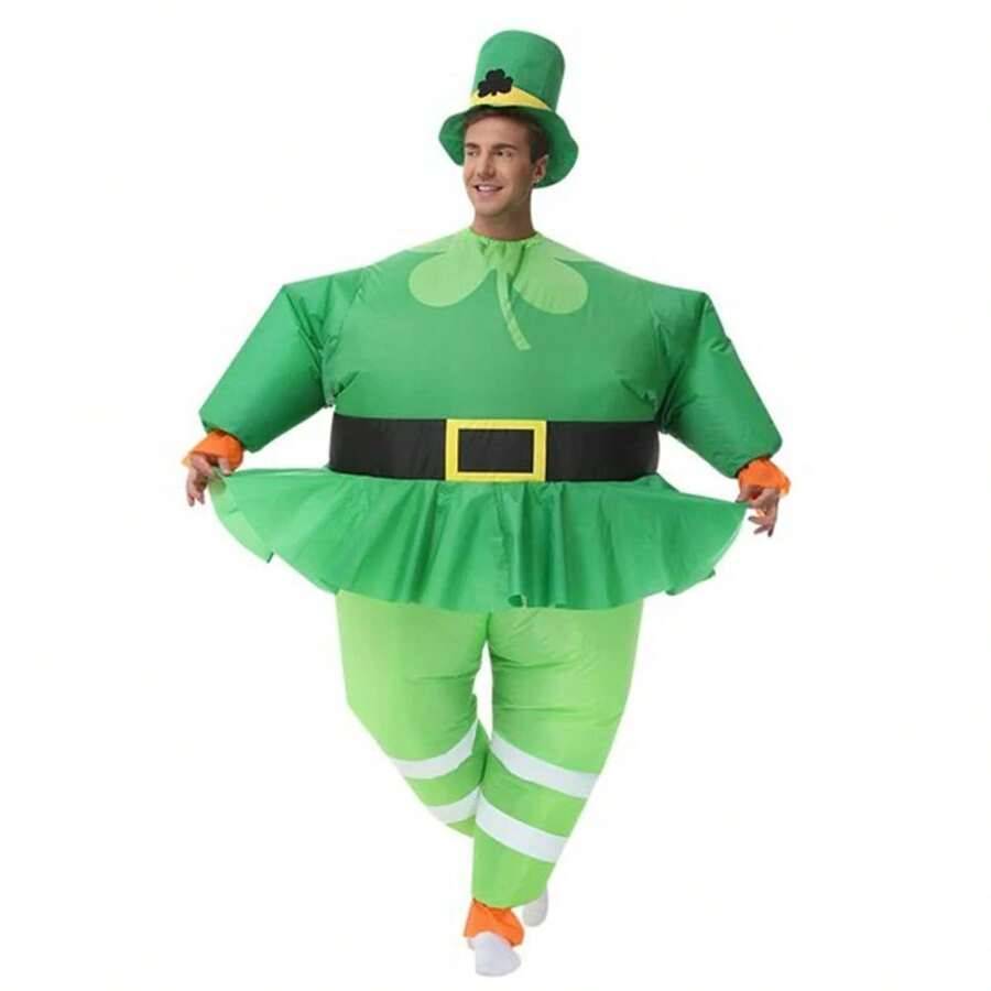 充气圣帕特里克节服装 充气绿色小妖精服装派对万圣节套装 男女通用 - 彩色 - 查看 1