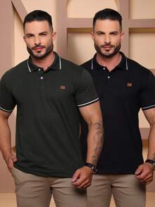Kit Of 2 High Quality Polo Shirts 100% Cotton Men's Basic T-Shirt Autumn Spring Spring/Autumn Summer Winter All Spring/Summer Autumn/Winter Spring/Summer/Autumn Regular Fit Christmas Thanksgiving Valentine's Day Pride Month Teacher's Day Father's Day Polo Shirt - Quân đội và người da đen - Xem 8