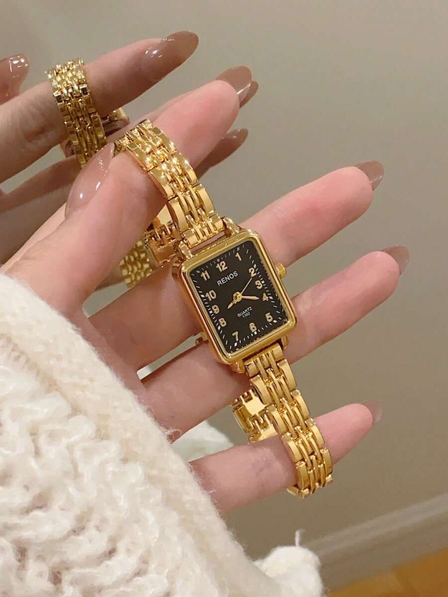 1 Stück Neuankömmling Damen Minimalistische Lässig Elegante Europäischer & Naher Osten Stil Vintage Goldene Uhr - Gold - Übersicht 1