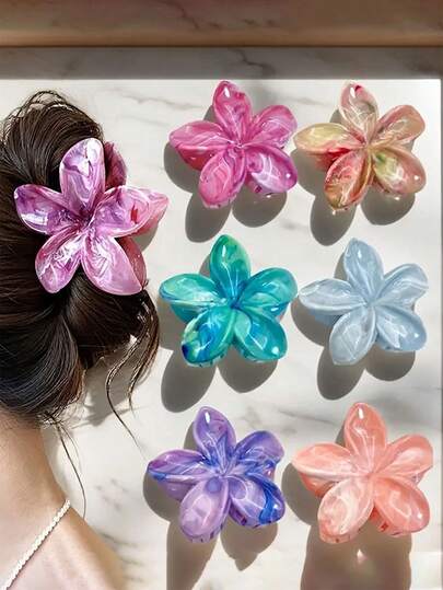 4/5/6pcs Tie-Dye Daisy Flower Hair Clips, Boho Style Marble Pattern Hair Barrettes, Suitable For Any Occasion