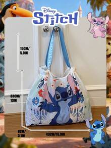 Disney 1 Pc Officially Licensed Stitch Pattern High-Capacity Shopping Bag Foldable Tote Bag Drawstring Shoulder Bag Lightweight Big Bag Official Licensed - Verifiable For Lady/Women/Students Perfect For Daily/Shopping/Going Out - Multicolor - View 4