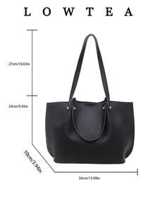 low tea حقيبة كتف جلد PU أحادية اللون قطعتان، حقيبة كبيرة السعة للنساء الكاجوال، حقيبة كتب ذات مقبضين مزدوجين وإغلاق بزر، مناسبة للسفر والتسوق والمواعدة، هدية للنساء، مناسبة للمراهقات وطالبات الجامعة والموظفين، مثالية للمكتب والمدرسة والعمل والتنقل والخارج والسفر والنزهة - الأسود - مشاهدة 4