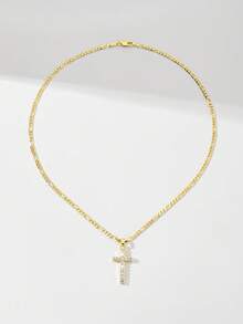 1pc European & American Classic Copper Inlaid Zirconia Cross Pendant Necklace, Limited Edition "Light Of Protection", Suitable As Gift For Christmas, Thanksgiving, Halloween, Mother's Day, Valentine's Day, Friends, Communion, Daily Wear & Prayer - Yellow Gold - View 7