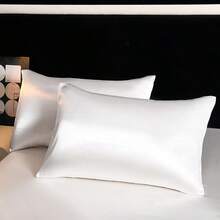 2 piezas Juego de Fundas de Almohada de Satén Sedoso, Suave y Transpirable, Anti-Arrugas, Suave para el Cabello y la Piel, Mejora la Calidad del Sueño. Solo Funda de Almohada, Sin Relleno, Satén Lujoso, Extremadamente Suave y Transpirable, Lavable a Máquina. Regalo Ideal para Familia y Viajes. Cierre de Sobre, Fresco y Cómodo, Funda de Almohada de Lujo para Cama, Funda de Almohada de Hotel Super Suave, Se Ajusta a Camas Tamaño Estándar, Completo, Queen, King. - Blanco - Ver 6