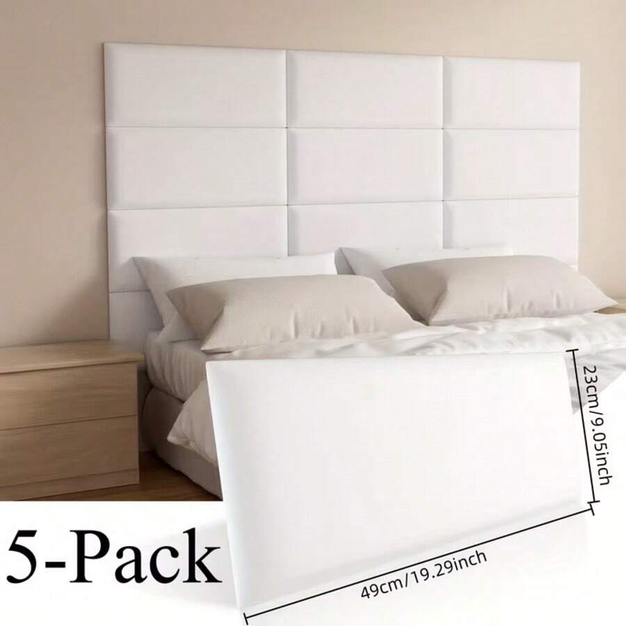 5片白色和灰色软垫墙板，自粘式软质防震床头板背衬，可移除壁纸，高档皮革材质，3D软垫壁纸，适用于房间、卧室电视背景墙装饰