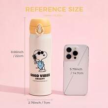 Miniso Cute Snoopy Insulated Cup With Pop-Up Lid - 450ml Thermal Tumbler For Hot & Cold Drinks, Beach Diary Series - Yellow - View 4
