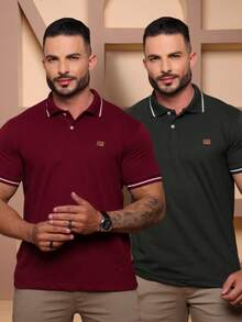 Kit Of 2 High Quality Polo Shirts 100% Cotton Men's Basic T-Shirt Autumn Spring Spring/Autumn Summer Winter All Spring/Summer Autumn/Winter Spring/Summer/Autumn Regular Fit Christmas Thanksgiving Valentine's Day Pride Month Teacher's Day Father's Day Polo Shirt - Rượu Marsala và Quân đội - Xem 7