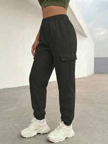 1pc Tween Girls Casual Street Style Striped Contrast Color Loose Straight Leg Pants, Spring/Summer/Autumn - Black - View 2