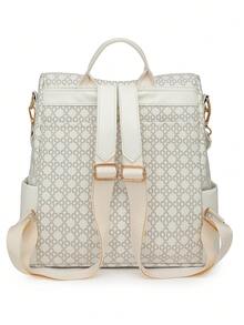 Women's Rhombus Pattern Large Capacity Backpack, Patchwork Commuter Bag, Student Backpack, Mommy Bag - White - View 7