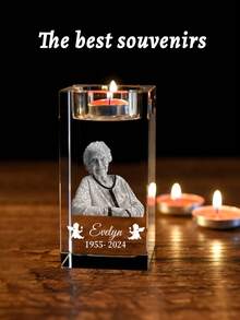 Personalized Crystal Candle Holder With Inner Engraving, Customized Photo, Name And Text, Guardian Angel, Angel Wings, Paw Print, Glass Candle Holder, Memorial Keepsake, Pet Memorial, Condolence, Memorial For Loved Ones, Christmas, Home Decor For Family And Friends - Little Angel 2 - View 5