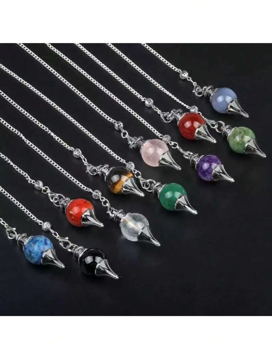 1pc Natural Crystal Agate Semi-Precious Stone Sphere Pendant, Detachable DIY 3 PiecesSet Chain Pendant - Pendants - View 1