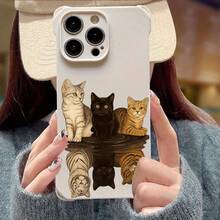 Cats Reflection Quote Believe Possible フォーコーナー ランヤード電話ケース Apple  12 Pro 7 Plus XS Max SE (2022) XR 11 15 X 16 8 13 14 (2020)を使う、モバイルアクセサリー、電話の保護、引用デザイン、スタイリッシュなカバー、しなやかなシェル、耐久性のある材料、軽量カバー、カバー、猫ちゃん家、ギフトショッパー - ミルキーホワイト2 - チェックする 4