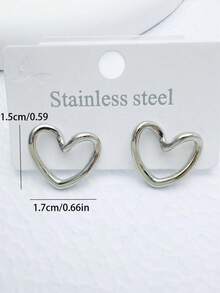 1. Fashionable Stainless Steel Heart-Shaped Earrings - Ear Studs - Elegant And Simple Ladies' Earrings - Suitable For Daily Wear - Silver - View 5