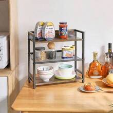 3 - Tier Spice Rack - Industrial Counter Shelf, Desktop Storage Organizer, Standing Seasoning Rack Countertop Kitchen, Office, Living Room, Rustic Brown TLJ021H - 3-tier + Rustic Brown - View 8