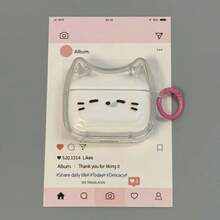 1 Set 3D Cute Cat Ear Earphones Case, Compatible With Apple 4/Pro 2/3, Bluetooth Earphone Soft Protective Cover With Carabiner - Multicolor - View 1