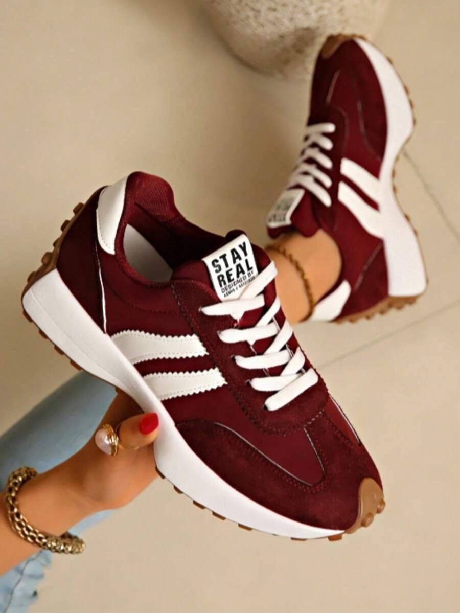 Retro Thick Sole Sneakers, Thickened Upper, Suitable For Running, Women - 紅色 - 查看 1