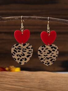1 Pair Women's Leopard Print & Red Acrylic Heart Shaped Dangle Earrings, Exaggerated Nightclub Party Style Earrings Suitable For Daily Wear - Nhiều màu - Xem 7