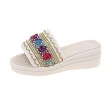 1 Pair Children's Casual Holiday Woven Platform Thick Sole Summer Wedge Slide Sandals - Beige - View 7