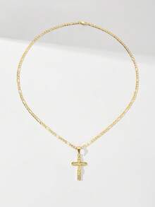 1件欧美经典铜十字架吊坠项链，限量版“守护之光”，适合作为圣诞节/感恩节/万圣节/母亲节/情人节礼物送给情侣/朋友/信徒，也适合天主教初领圣体、日常及节日佩戴，用于祈祷。 - 金黃色 - 查看 6