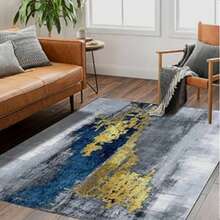 1pc Dual-Tone Blue And Gold Abstract Design Washable, Non-Slip, Lightweight, Easy Care Carpet - Ideal For Living Room, Bedroom Or Home Office, Area Rug - Multicolor - View 2